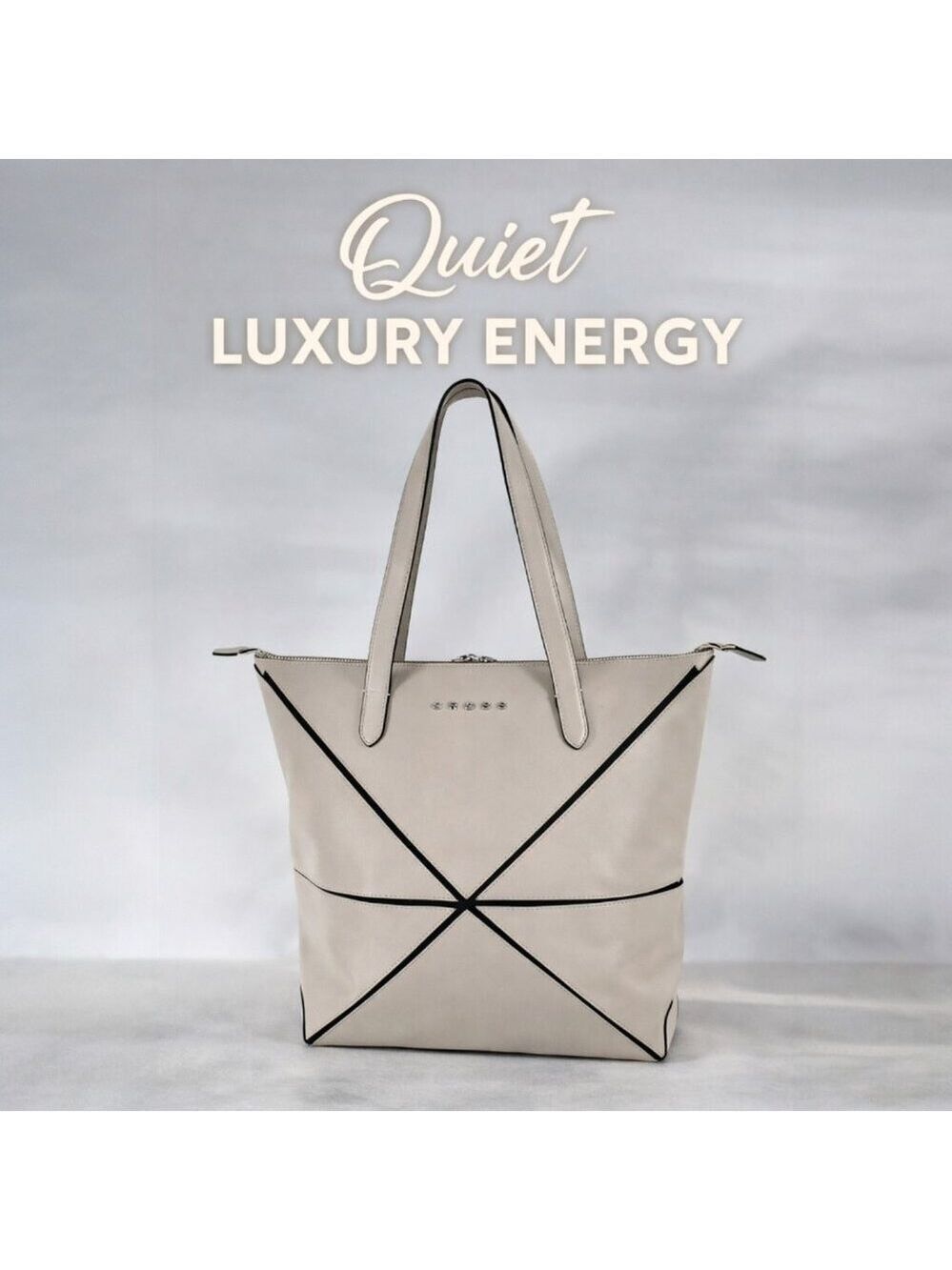Cross Ivory Geometric Tote | Large Structured Shoulder Bag | Minimalist Work Bag
